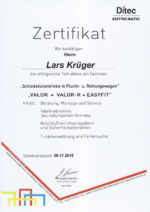 Zertifikat Ditec Entrematic Schiebetürantriebe L. Krüger 2015